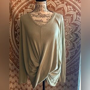 Express Sage Green Twist-Front V-Neck Sweater